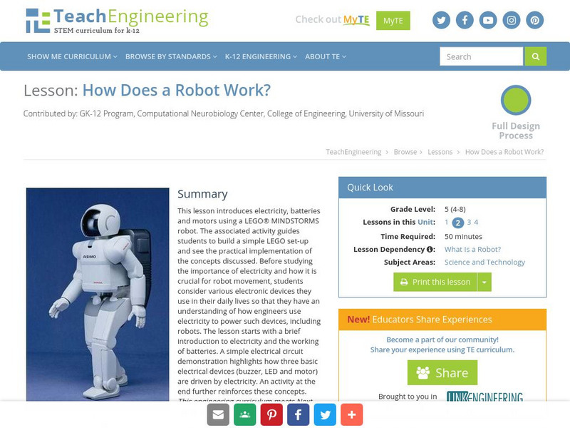 Teach Engineering: How Does a Robot Work? Lesson Plan