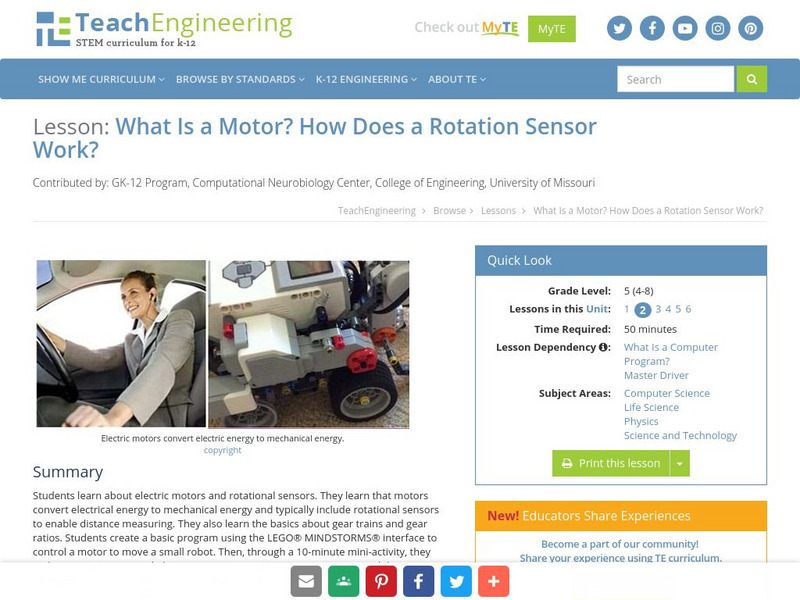 Teach Engineering: What Is a Motor? How Does a Rotation Sensor Work? Lesson Plan