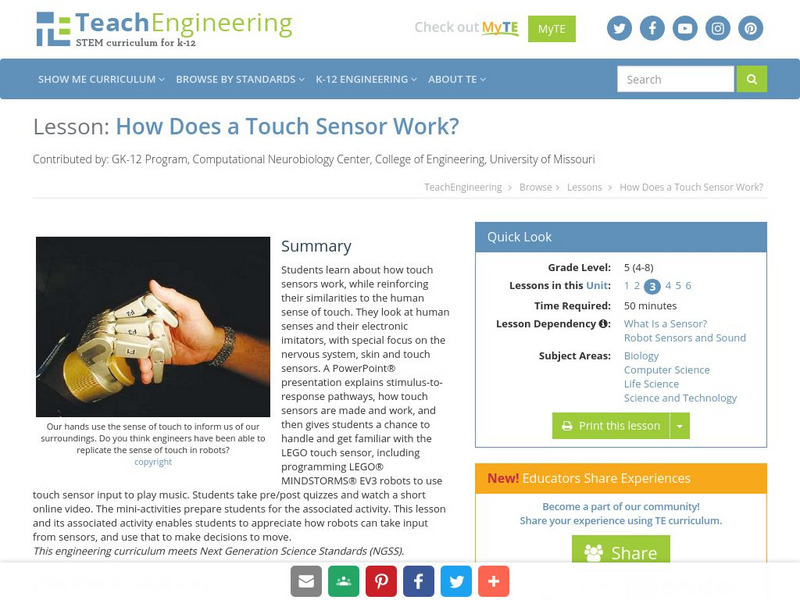Teach Engineering: How Does a Touch Sensor Work? Lesson Plan