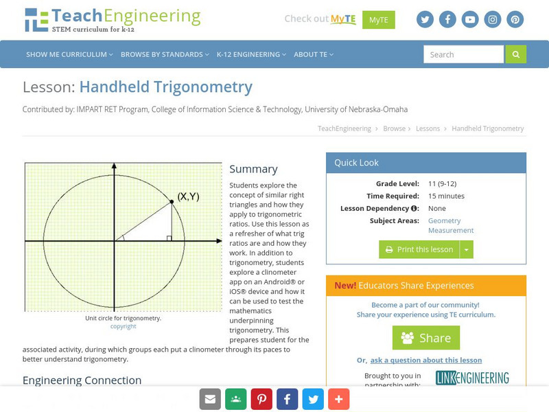 Teach Engineering: Handheld Trigonometry Lesson Plan Teach Engineering: Handheld Trigonometry Lesson Plan