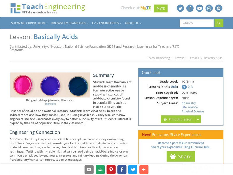 Teach Engineering: Basically Acids Lesson Plan Teach Engineering: Basically Acids Lesson Plan