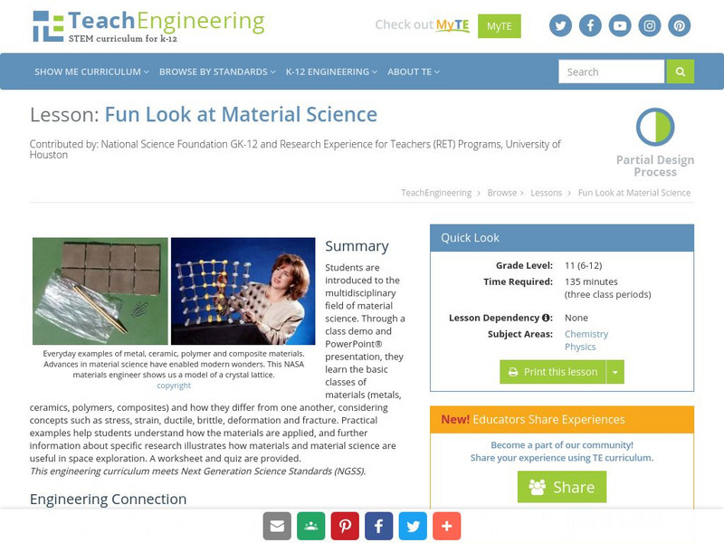 Teach Engineering: Fun Look at Material Science Lesson Plan Teach Engineering: Fun Look at Material Science Lesson Plan