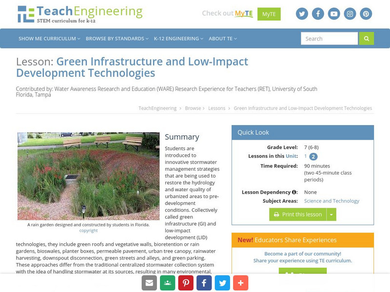 Teach Engineering: Green Infrastructure & Low Impact Development Technologies Lesson Plan Teach Engineering: Green Infrastructure & Low Impact Development Technologies Lesson Plan