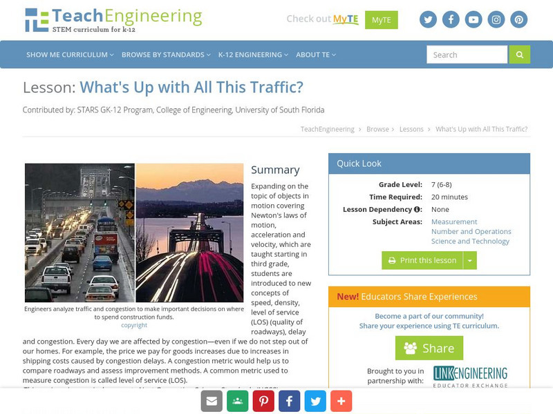 Teach Engineering: What's Up With All This Traffic? Lesson Plan Teach Engineering: What's Up With All This Traffic? Lesson Plan