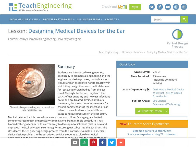 Teach Engineering: Designing Medical Devices for the Ear Lesson Plan Teach Engineering: Designing Medical Devices for the Ear Lesson Plan