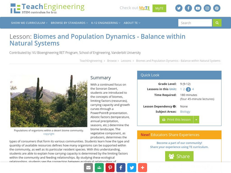 Teach Engineering: Biomes and Population Dynamics Lesson Plan Teach Engineering: Biomes and Population Dynamics Lesson Plan