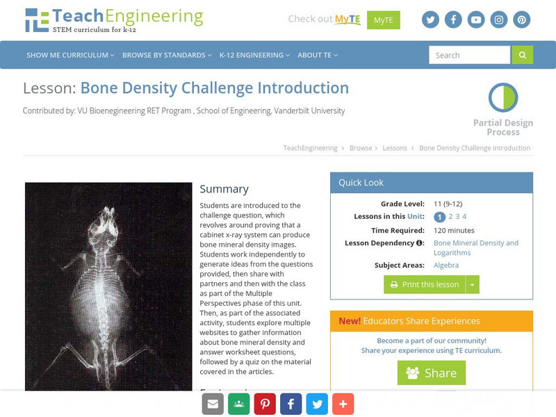 Teach Engineering: Bone Density Challenge Introduction Lesson Plan Teach Engineering: Bone Density Challenge Introduction Lesson Plan