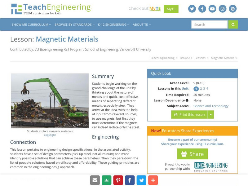 Teach Engineering: Magnetic Materials Lesson Plan Teach Engineering: Magnetic Materials Lesson Plan