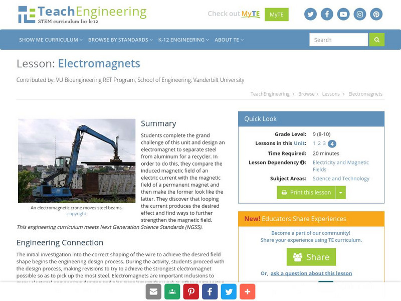 Teach Engineering: Electromagnets Lesson Plan Teach Engineering: Electromagnets Lesson Plan