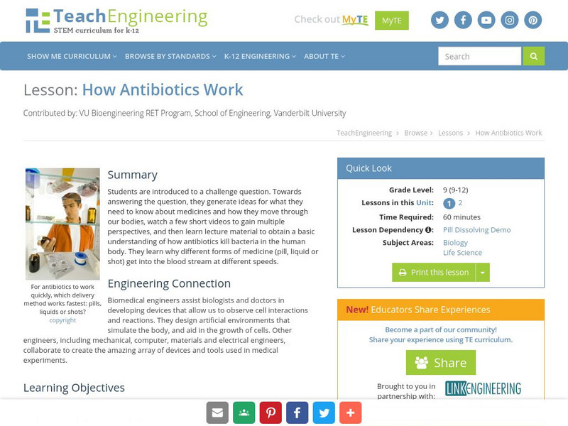 Teach Engineering: How Antibiotics Work Lesson Plan Teach Engineering: How Antibiotics Work Lesson Plan