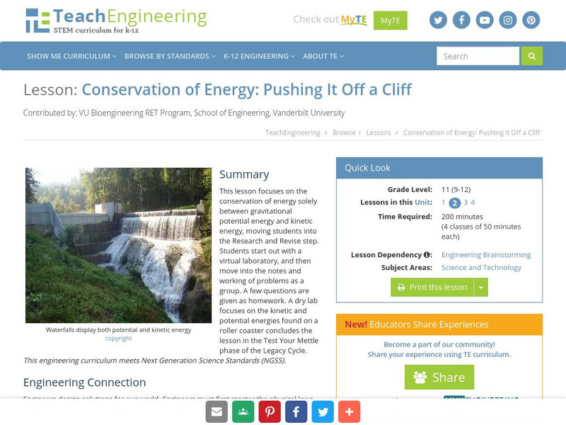 Teach Engineering: Pushing It Off a Cliff Lesson Plan Teach Engineering: Pushing It Off a Cliff Lesson Plan