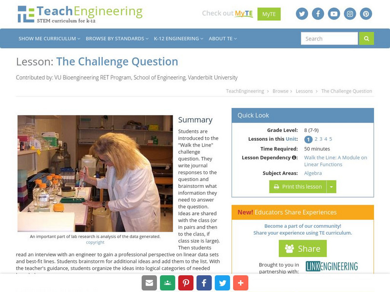 Teach Engineering: The Challenge Question: "Walk the Line" Lesson Plan Teach Engineering: The Challenge Question: "Walk the Line" Lesson Plan