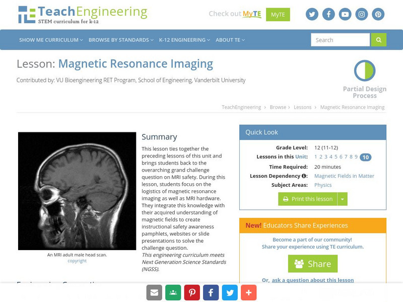Teach Engineering: Magnetic Resonance Imaging Lesson Plan Teach Engineering: Magnetic Resonance Imaging Lesson Plan