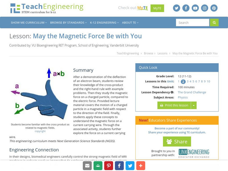 Teach Engineering: May the Magnetic Force Be With You Lesson Plan Teach Engineering: May the Magnetic Force Be With You Lesson Plan