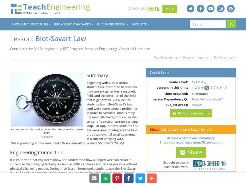 Teach Engineering: Biot Savart Law Lesson Plan Teach Engineering: Biot Savart Law Lesson Plan