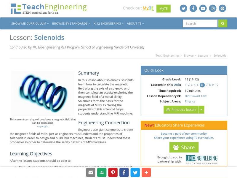 Teach Engineering: Solenoids Lesson Plan Teach Engineering: Solenoids Lesson Plan
