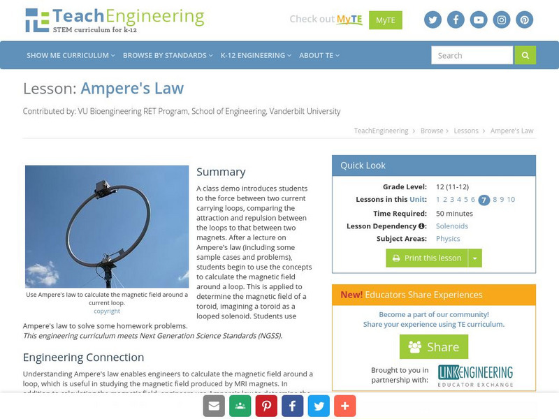 Teach Engineering: Ampere's Law Lesson Plan Teach Engineering: Ampere's Law Lesson Plan