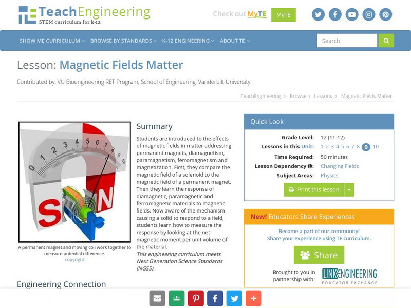 Teach Engineering: Magnetic Fields Matter Lesson Plan Teach Engineering: Magnetic Fields Matter Lesson Plan