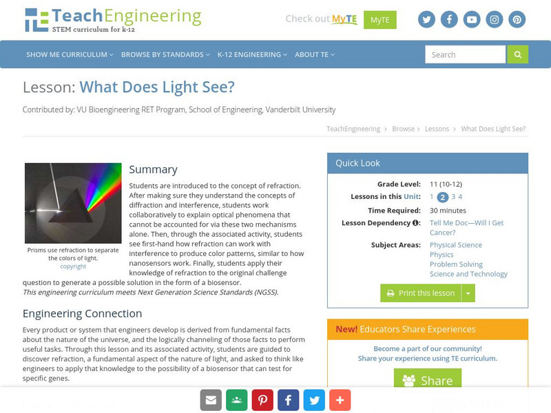 Teach Engineering: What Does Light See? Lesson Plan Teach Engineering: What Does Light See? Lesson Plan
