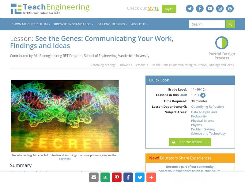 Teach Engineering: See the Genes Lesson Plan Teach Engineering: See the Genes Lesson Plan
