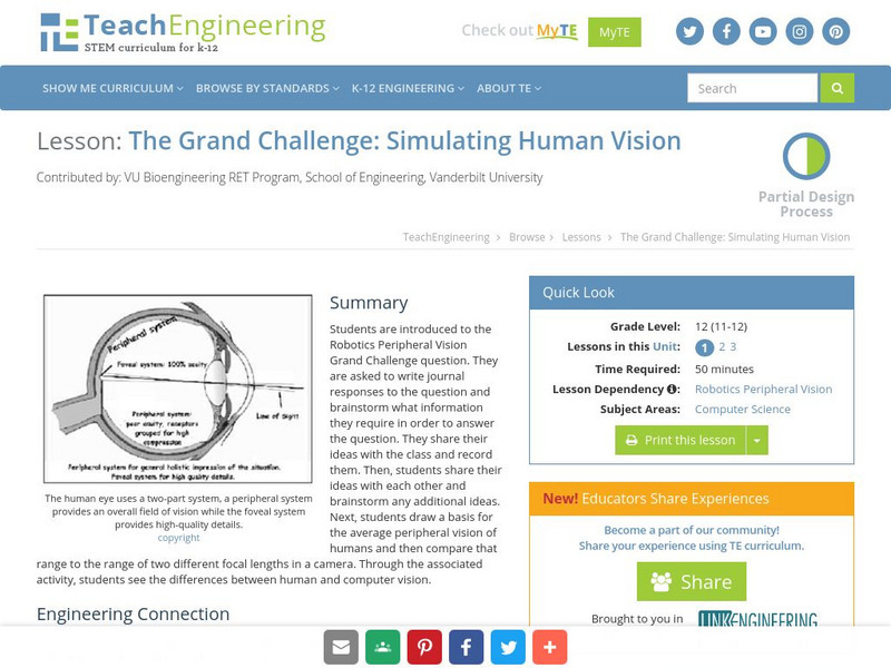 Teach Engineering: The Grand Challenge: Simulating Human Vision Lesson Plan Teach Engineering: The Grand Challenge: Simulating Human Vision Lesson Plan