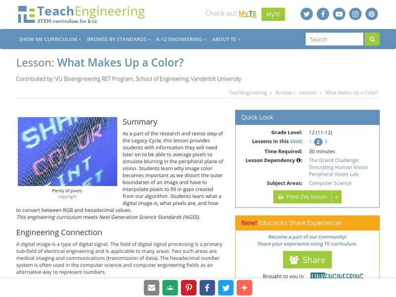 Teach Engineering: What Makes Up a Color? Lesson Plan Teach Engineering: What Makes Up a Color? Lesson Plan