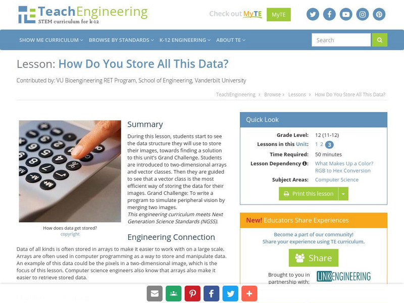 Teach Engineering: How Do You Store All This Data? Lesson Plan Teach Engineering: How Do You Store All This Data? Lesson Plan