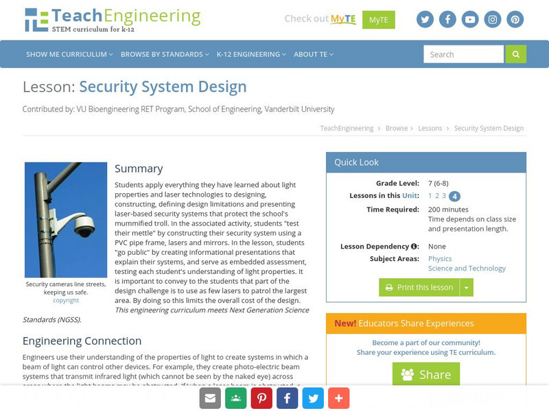 Teach Engineering: Security System Design Lesson Plan