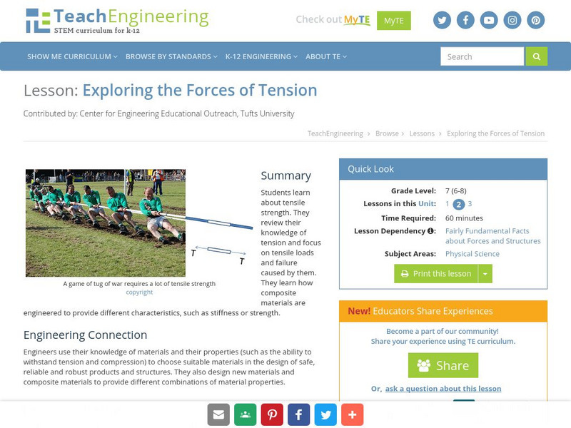 Teach Engineering: Exploring the Forces of Tension Lesson Plan Teach Engineering: Exploring the Forces of Tension Lesson Plan