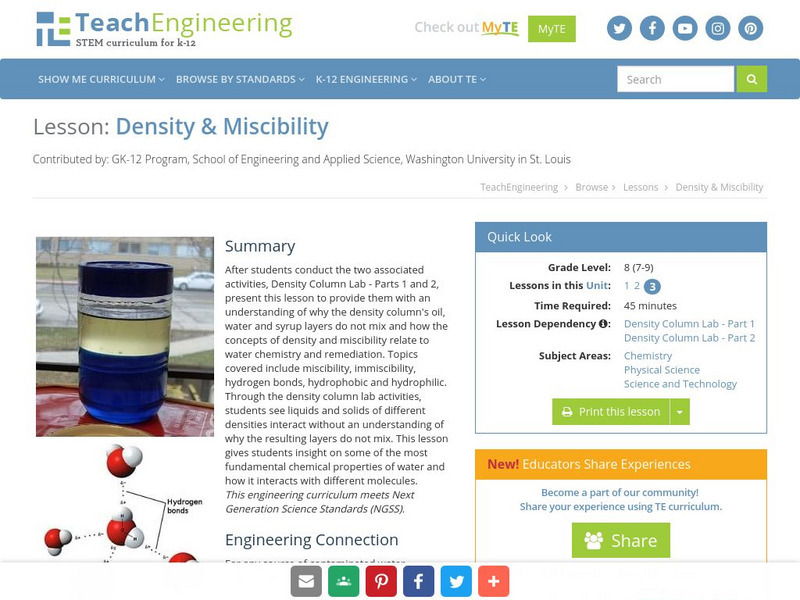 Teach Engineering: Density & Miscibility Lesson Plan Teach Engineering: Density & Miscibility Lesson Plan
