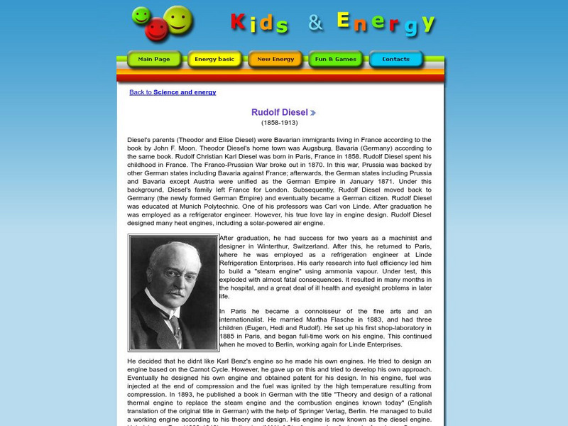Esd Bulgaria: Kids & Energy: Energy Pioneers: Rudolf Diesel (1858 1913) Handout Esd Bulgaria: Kids & Energy: Energy Pioneers: Rudolf Diesel (1858 1913) Handout