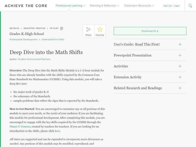 Achieve the Core: Deep Dive Into the Math Shifts Professional Doc Achieve the Core: Deep Dive Into the Math Shifts Professional Doc