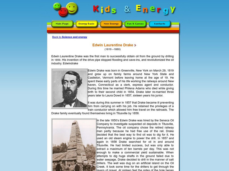 Esd Bulgaria: Kids & Energy: Energy Pioneers: Edwin Laurentine Drake Handout Esd Bulgaria: Kids & Energy: Energy Pioneers: Edwin Laurentine Drake Handout