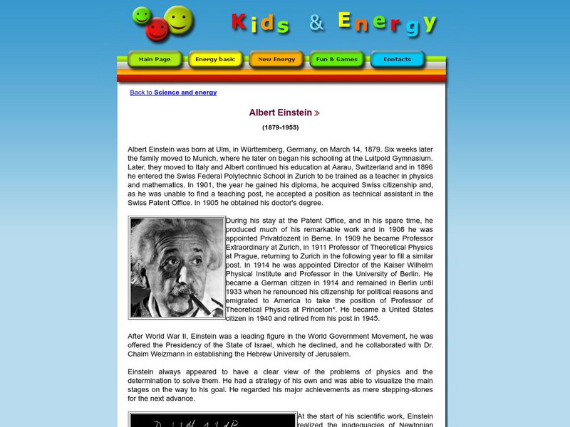Esd Bulgaria: Kids & Energy: Energy Pioneers: Albert Einstein (1879 1955) Handout Esd Bulgaria: Kids & Energy: Energy Pioneers: Albert Einstein (1879 1955) Handout