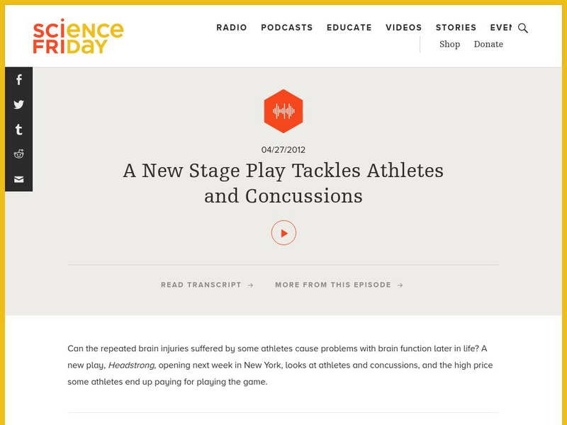 Science Friday: A New Stage Play Tackles Athletes and Concussions Audio