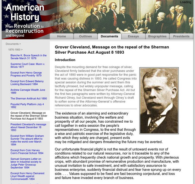 American History: Documents: Repeal of Sherman Silver Purchase Act Primary American History: Documents: Repeal of Sherman Silver Purchase Act Primary