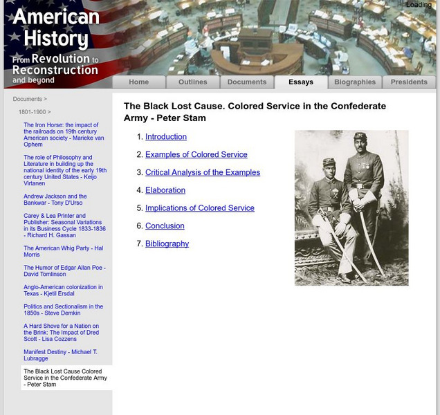 American History: Essays: Black Lost Cause. Colored Service in Confederate Army Primary American History: Essays: Black Lost Cause. Colored Service in Confederate Army Primary