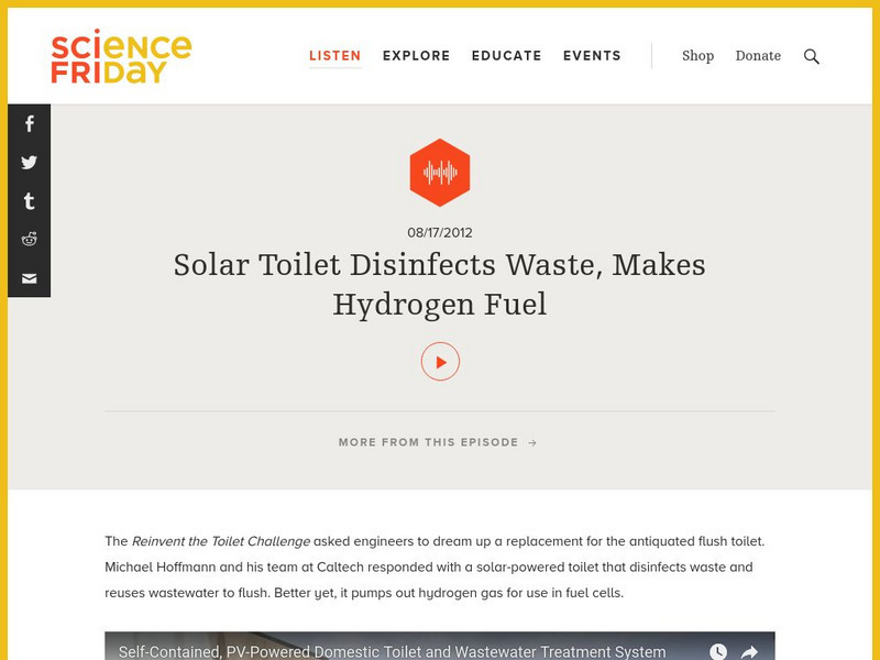 Science Friday: Solar Toilet Disinfects Waste, Makes Hydrogen Fuel Audio