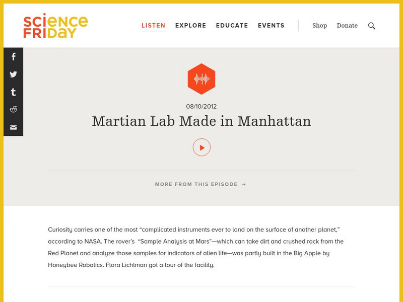 Science Friday: Martian Lab Made in Manhattan Audio Science Friday: Martian Lab Made in Manhattan Audio