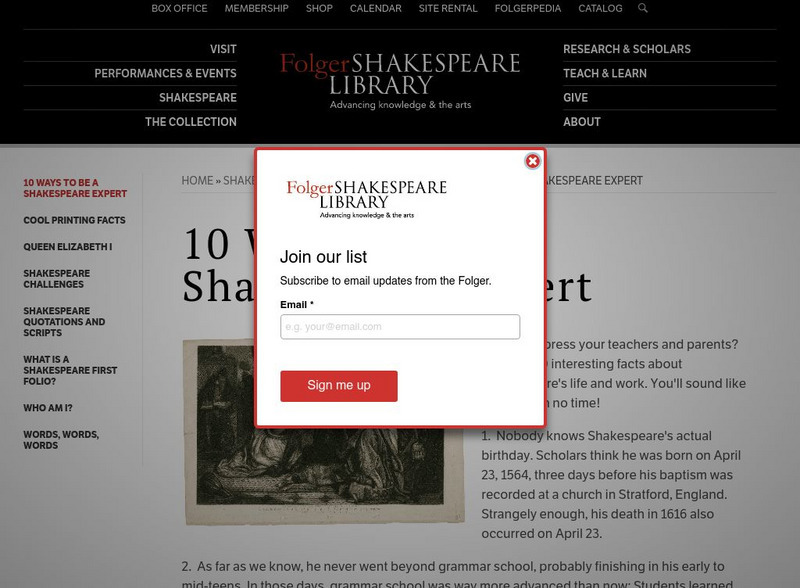Folger Shakespeare Library: 10 Ways to Be a Shakespeare Expert Article