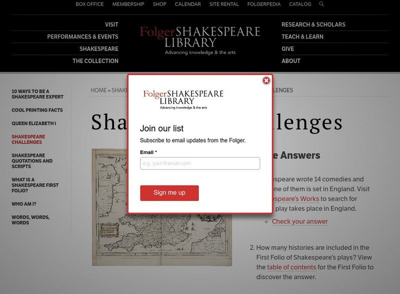 Folger Shakespeare Library: Shakespeare Challenges Interactive Folger Shakespeare Library: Shakespeare Challenges Interactive