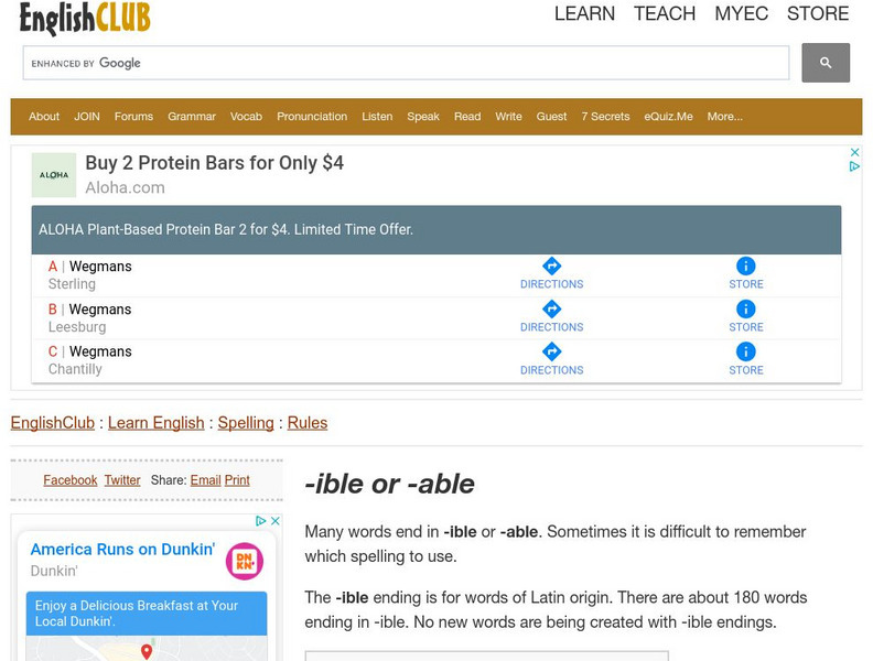 English Club: Spelling Rules: Ible/ Able Handout English Club: Spelling Rules: Ible/ Able Handout