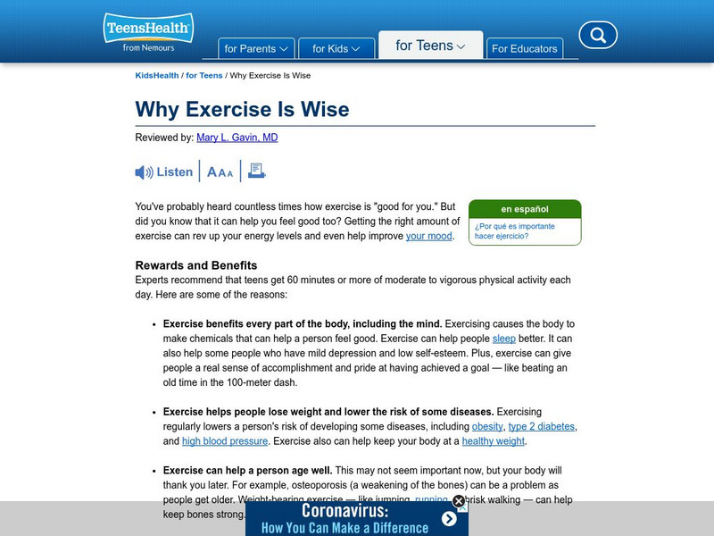 Kids Health: Family Doctor: Why Exercise Is Wise Article Kids Health: Family Doctor: Why Exercise Is Wise Article