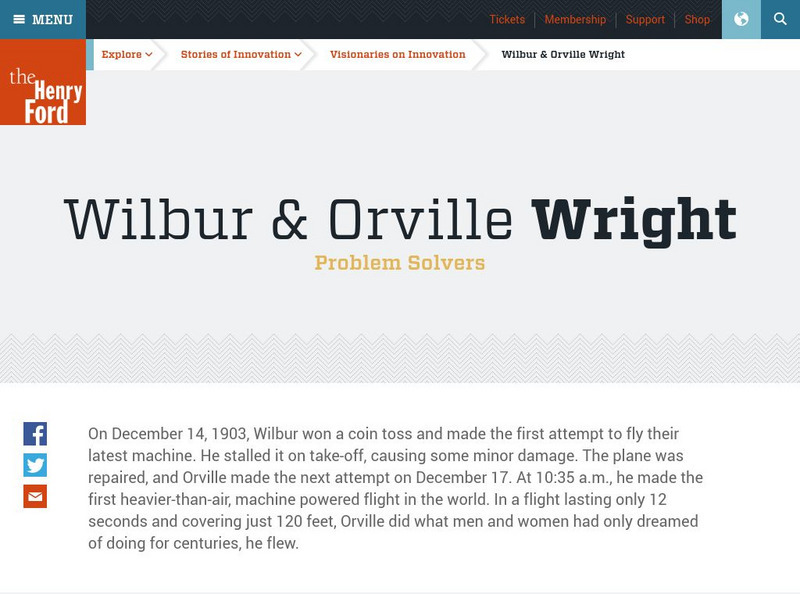 Henry Ford Museum & Greenfield Village: Wright Brothers Website Henry Ford Museum & Greenfield Village: Wright Brothers Website
