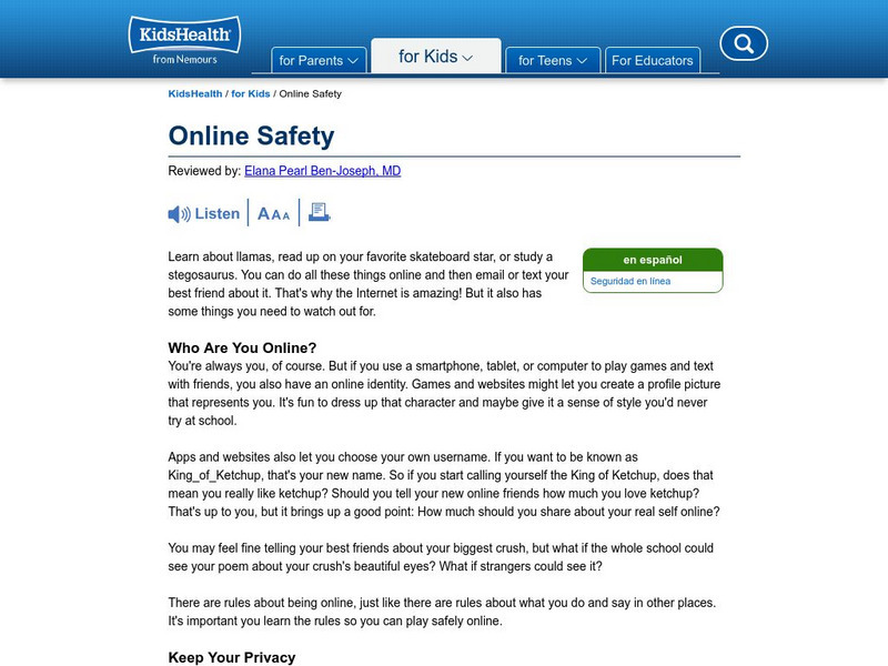 Kids Health: Online Identity Article Kids Health: Online Identity Article