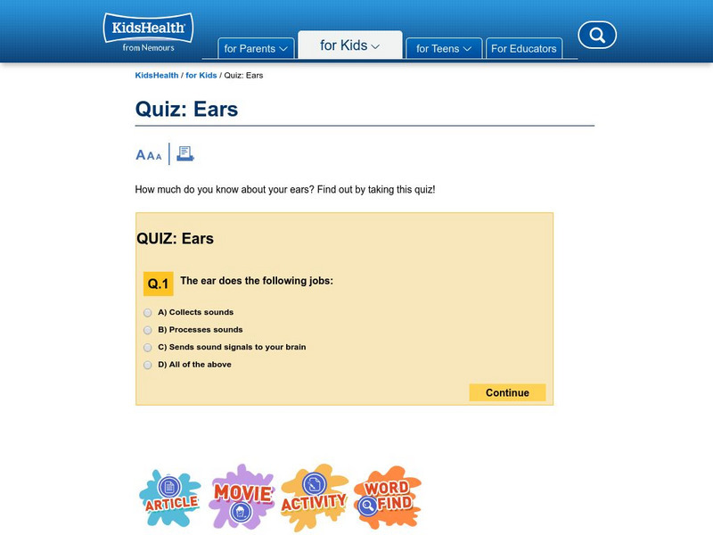 Kids Health: Ears Quiz Unknown Type