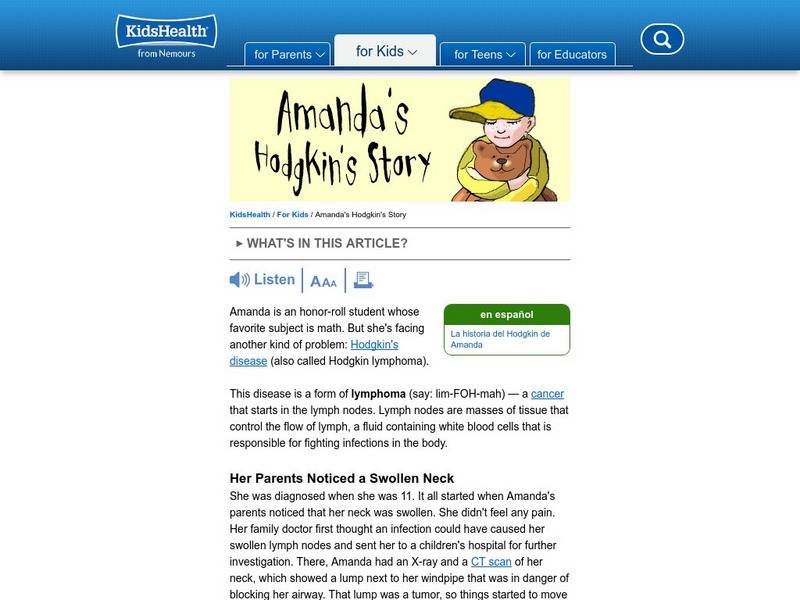 Kids Health: Amanda's Hodgkin's Story Article Kids Health: Amanda's Hodgkin's Story Article