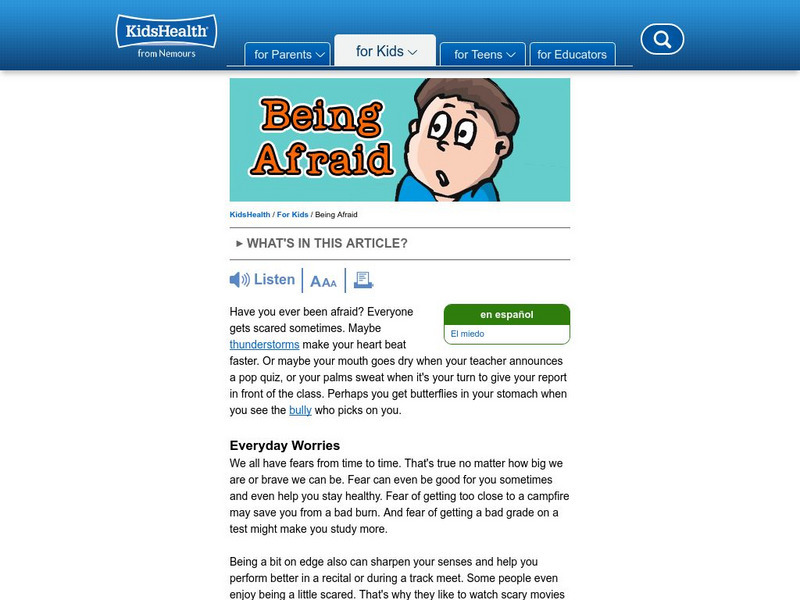 Kids Health: Being Afraid Article Kids Health: Being Afraid Article