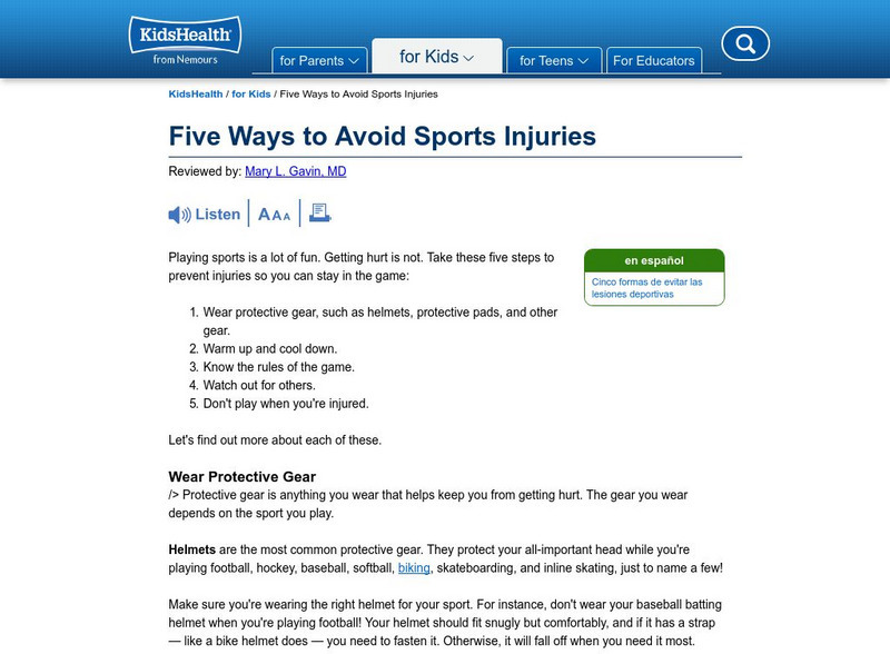 Kids Health: Five Ways to Avoid Sports Injuries Article Kids Health: Five Ways to Avoid Sports Injuries Article