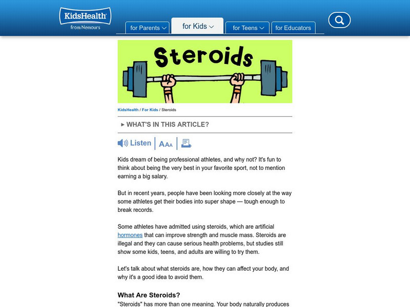 Kids Health: Steroids Article Kids Health: Steroids Article